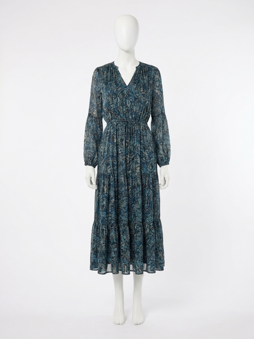 NEW APRICOT painterly lurex paisley midi dress in navy